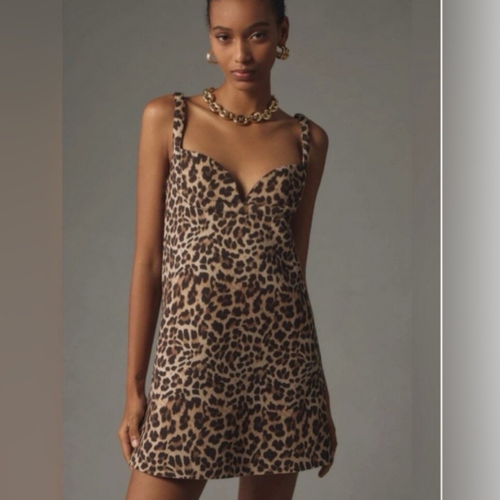 ANTHROPOLOGIE Dhruv Kapoor Leopard Print Sweetheart Mini Dress Small